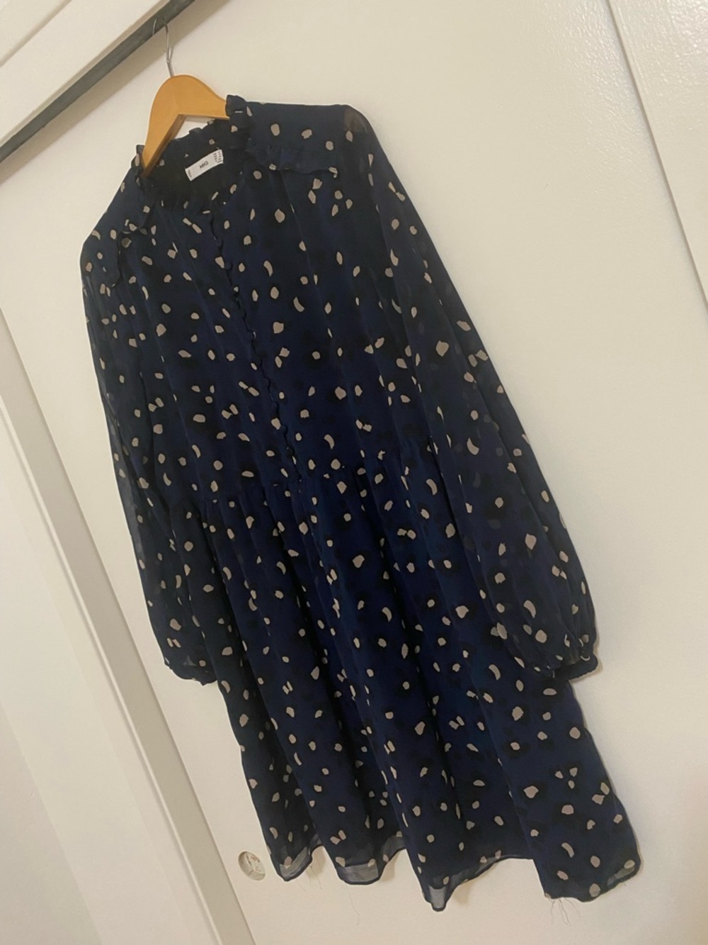 Mango Flowy Navy Polka Dot Mini Dress - Picture 10 of 12